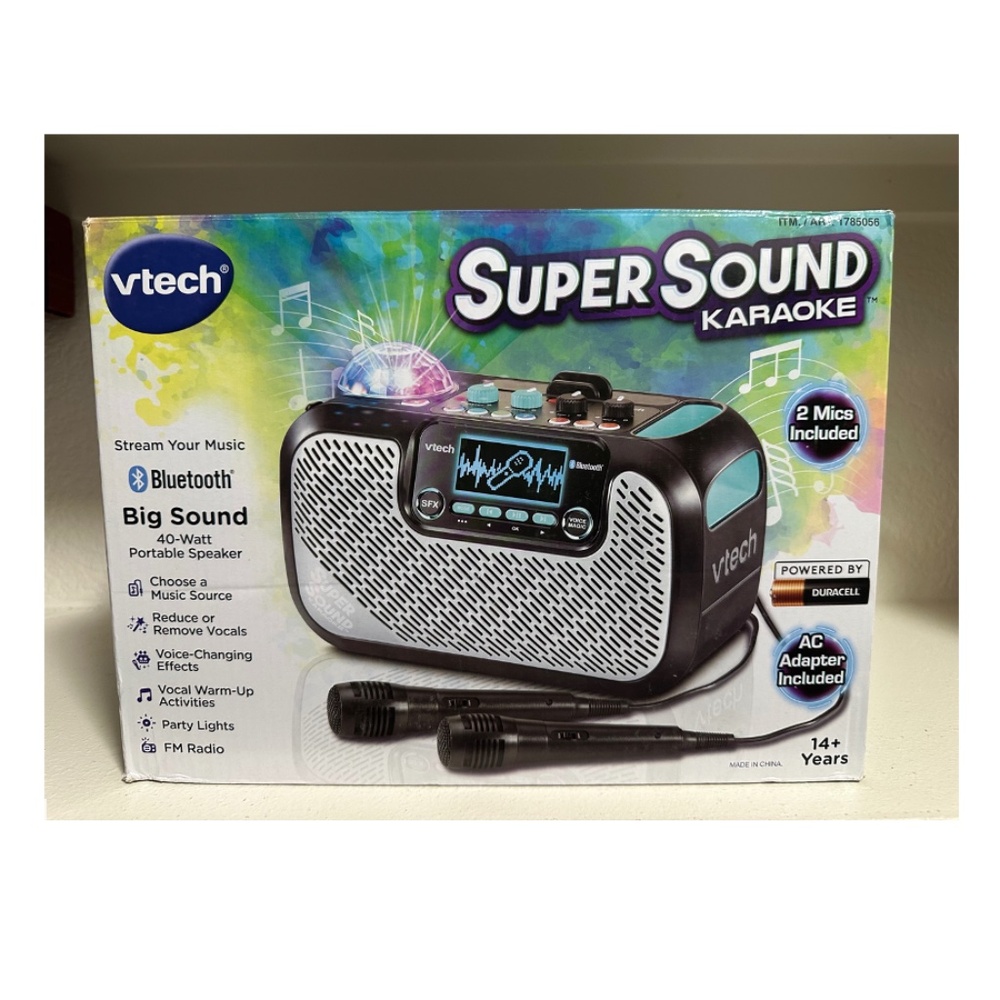 New VTech Super Sound Karaoke Portable Bluetooth, 2 Mics Included, Party Lights